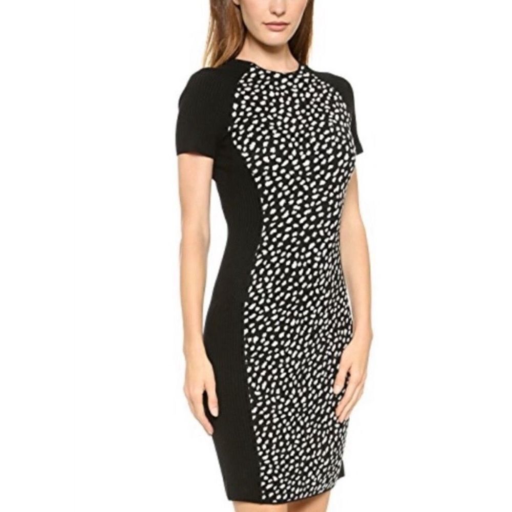 Tory Burch Womens Pony Dot Merino Wool Leopard Gemma Sweater Dress Black Size XS